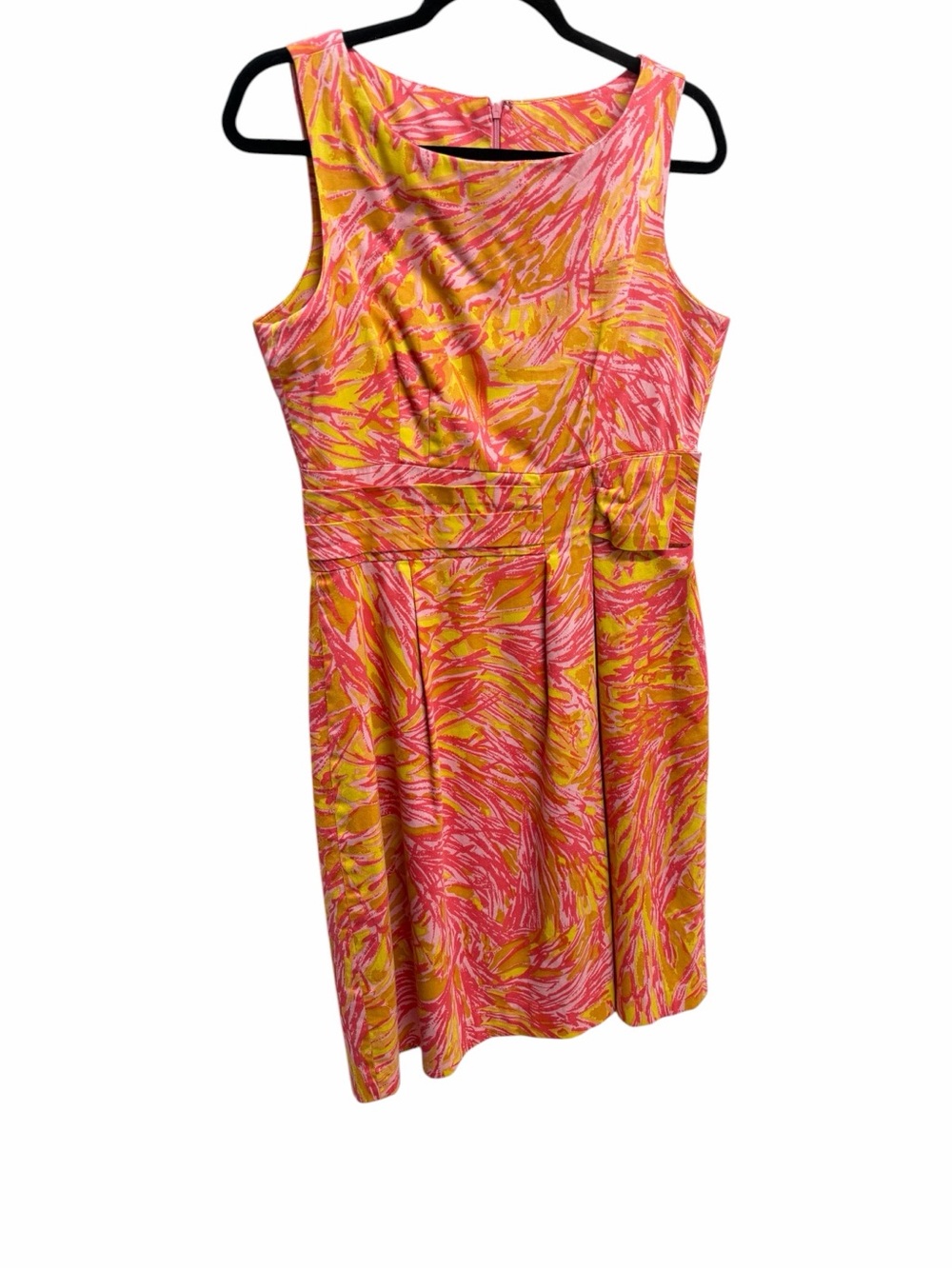 Taylor Sleeveless Pink Yellow Printed Sheath Dress Vibrant Tropical Cotton 10
